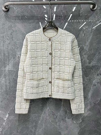  Gucci Wool and Lamé Check Jacquard Cardigan.