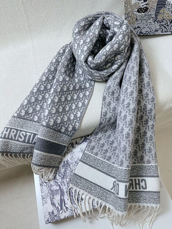  Dior Oblique scarf in ecru and gray cashmere