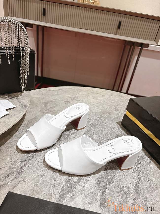 Louboutin Jane 85 or Condora 85 mules in white leather 5.5cm - 1