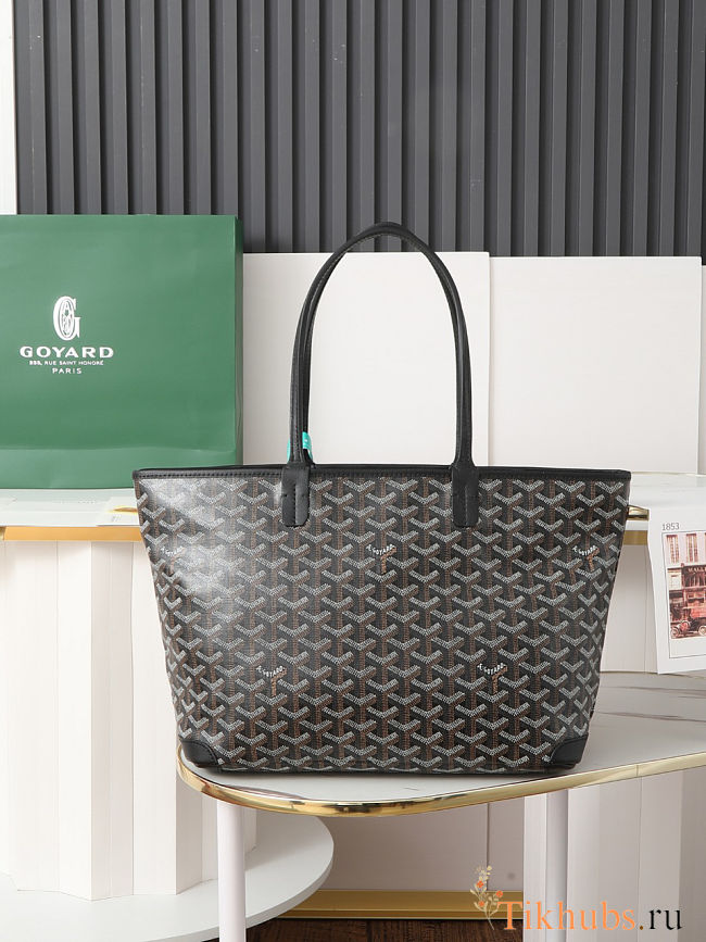 Goyard Artois MM tote bag in black Goyardine canvas size 40cm - 1
