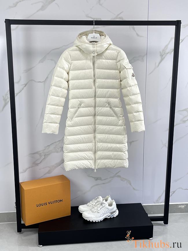 Moncler long down jacket in white - 1
