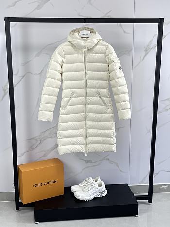 Moncler long down jacket in white