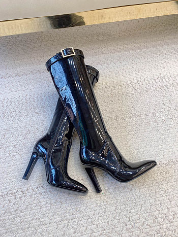 Saint Laurent black patent leather knee-high boots heigh 10.5 cm