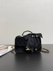 CHANEL Mini Flap Bag With Handle Silk & Gold Metal Black 13×20×6 cm - 1