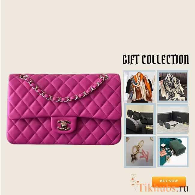 Chanel Flap Bag Fuchsia Pink Lambskin Silver 25cm - 1