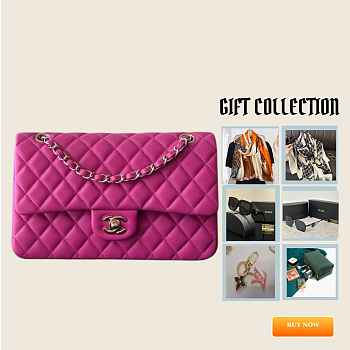 Chanel Flap Bag Fuchsia Pink Lambskin Silver 25cm