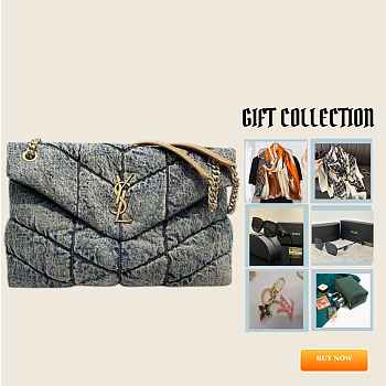 YSL Puffer Medium Denim Blue Bag 35x23x13.5cm
