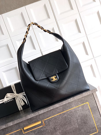 Chanel Maxi Hobo Bag   Glossy Calfskin & Gold Metal  Black 43x53x9cm