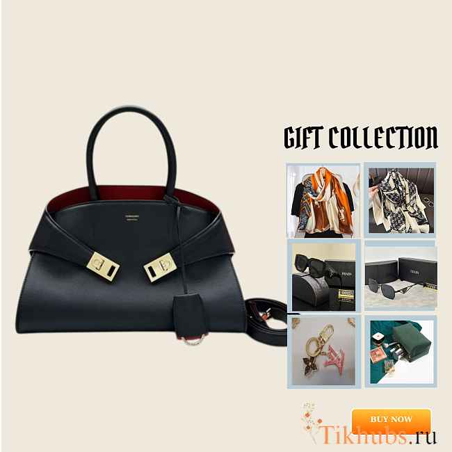 Ferragamo Hug Tote Bag Black Red 31.5x19x22cm - 1