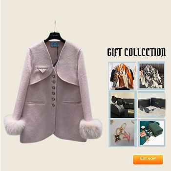 Prada pink wool coat with fur cuffs
