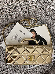 Large flap bag with handle Mirrored Calfskin & Gold Metallic  Pale gold 12x29x5cm - 1