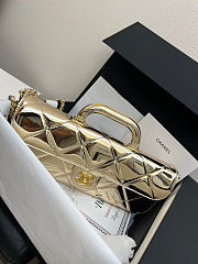 Large flap bag with handle Mirrored Calfskin & Gold Metallic  Pale gold 12x29x5cm - 2