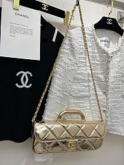 Large flap bag with handle Mirrored Calfskin & Gold Metallic  Pale gold 12x29x5cm - 3