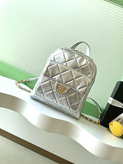 Chanel CC Turn-lock backpack in silver-tone leather 22x22.5x8.5 cm - 1