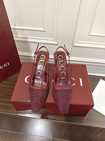  Gucci Women's GG crystal slingback pump red heel 7.5cm