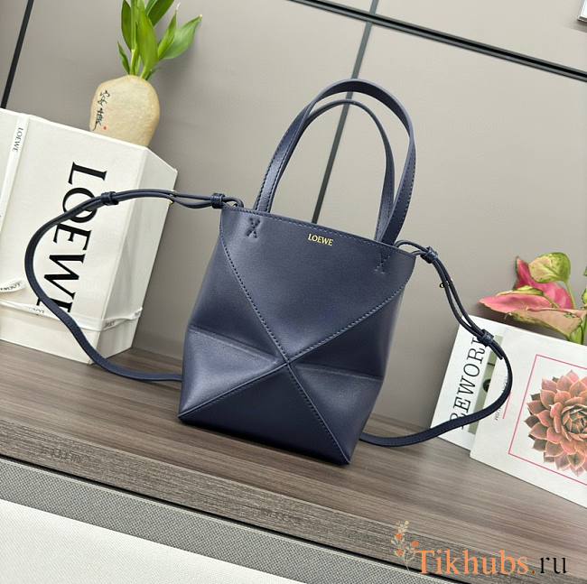  Loewe Mini Puzzle Fold Tote Bag in shiny calfskin in the color Abyss Blue 16.5*9.5*20CM - 1