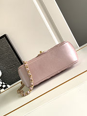 Chanel Mini Square Pearl Flap Bag Light Pink Iridescent Lambskin Brushed Gold Hardware size 18cm - 3