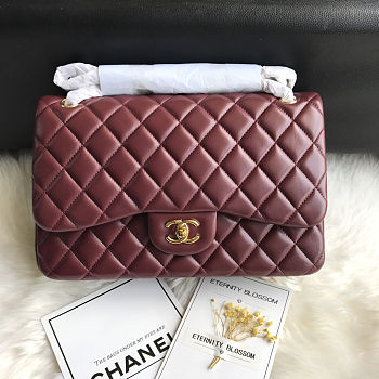  Chanel Classic Double Flap Bag in burgundy quilted leather 30cm