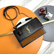 YSL Sunset Handbag in Black Calfskin and Brown Suede with Top Handle 25x18x5cm - 1