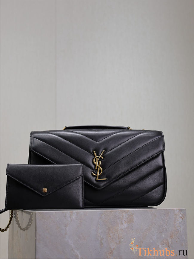 Saint Laurent Loulou quilted leather shoulder bag in black 29×17×8cm - 1