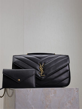 Saint Laurent Loulou quilted leather shoulder bag in black 29×17×8cm