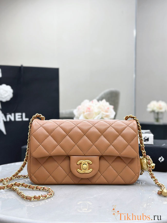 Chanel Quilted Pearl Crush Mini Rectangular Caramel Lambskin 20cm - 1