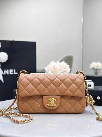 Chanel Quilted Pearl Crush Mini Rectangular Caramel Lambskin 20cm