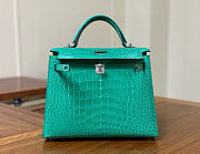 Hermes Kelly 25 Emerald Green Crocodile Leather  - 6
