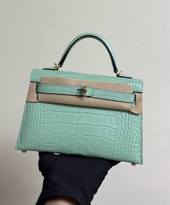 Hermès Mini Kelly 20cm bag in Vert d'Eau, made from matte alligator leather 