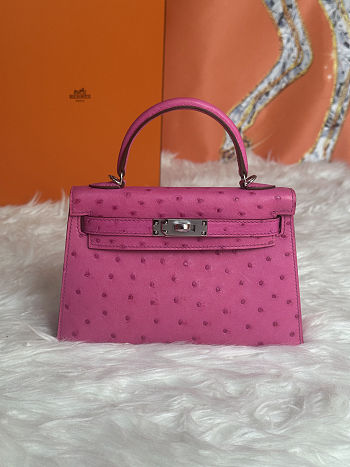 Hermès Mini Kelly 20 Fuchsia Ostrich Palladium Hardware