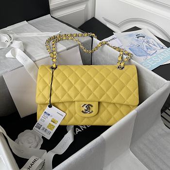 Chanel Flap Bag Caviar In Yellow 25cm With Silver Hardware