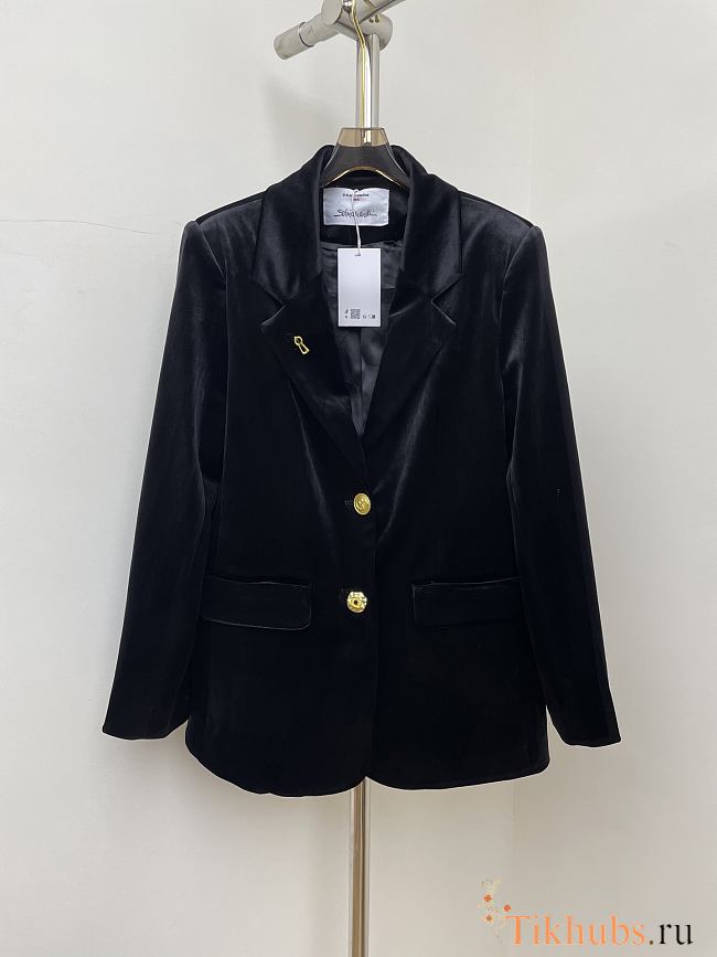 Schiaparelli black velvet blazer with gold buttons  - 1