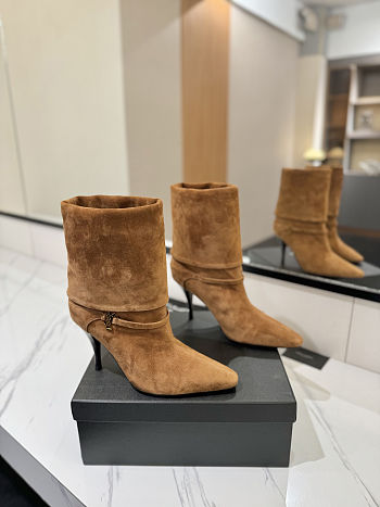  Saint Laurent Niki 90 suede ankle boots in brown heel 10.5 cm