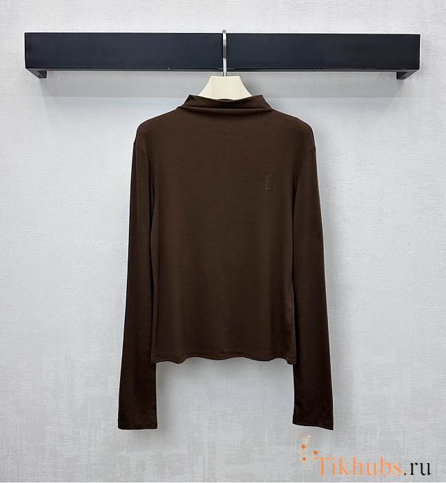 YSL Slim-fit lettered turtleneck base layer top brown - 1