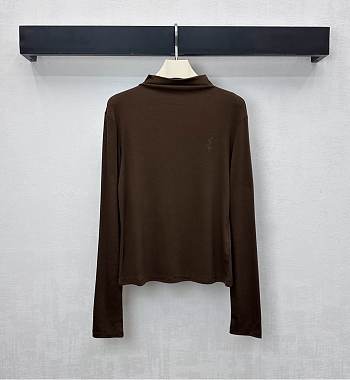 YSL Slim-fit lettered turtleneck base layer top brown