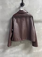 Loewe brown leather bomber jacket with a drawstring hem - 4