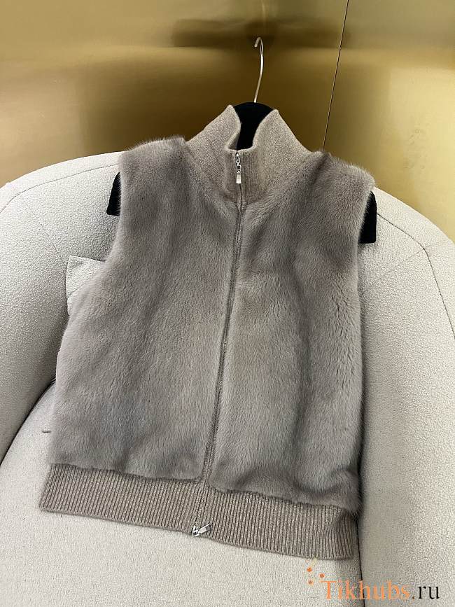 LP style mink fur zip-up vest grey - 1