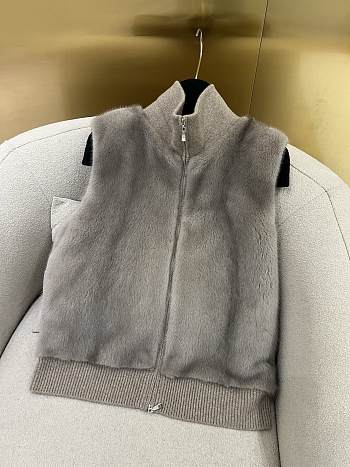 LP style mink fur zip-up vest grey