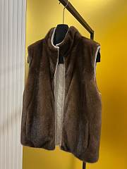 LP style mink fur zip-up vest brown - 1