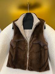 LP style mink fur zip-up vest brown - 6