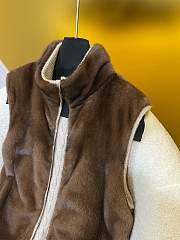 LP style mink fur zip-up vest brown - 5