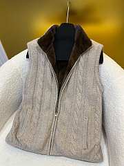LP style mink fur zip-up vest brown - 3