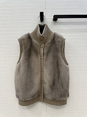 LP style brown fur vest with a ribbed knit turtleneck  - 1