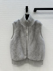 LP style gray fur vest with a ribbed knit turtleneck - 1