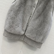 LP style gray fur vest with a ribbed knit turtleneck - 3