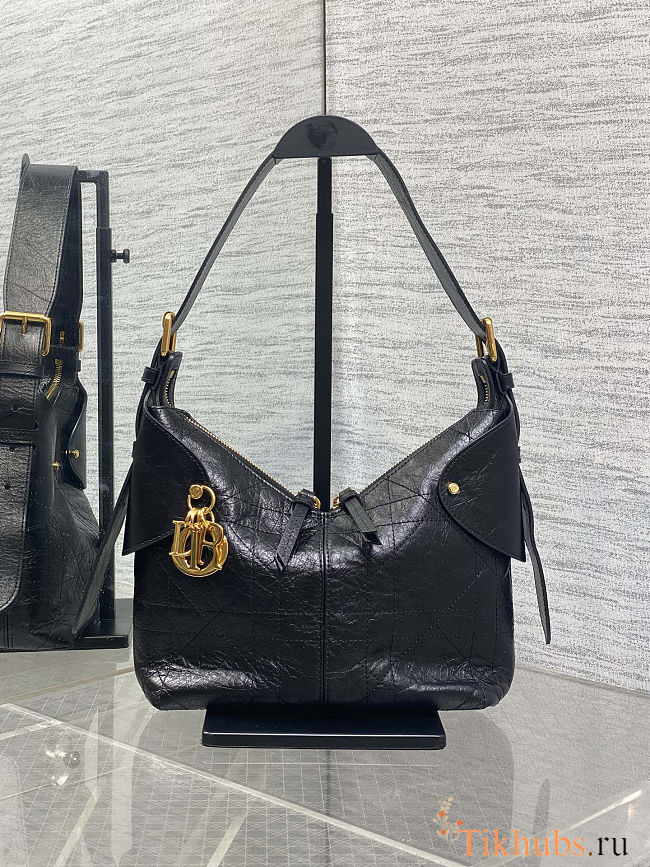 Large Dior Voyage Bag Black Flat Macrocannage Crinkled Calfskin 23x15x9.5 cm - 1