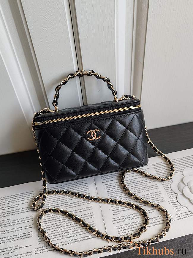 Chanel vanity top handle bag Black Leather size 17 cm - 1