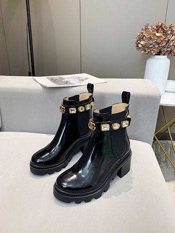 Gucci Crystal Belt60mm Ankle Boot Black Leather