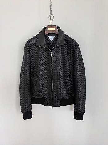 Bottega Veneta Intrecciato leather blouson jacket in black leather