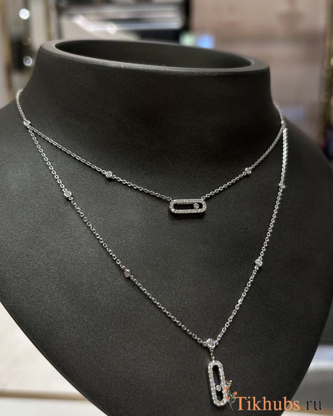 Messika Move Uno 2-row pavé diamond necklace in 18k white gold.  - 1
